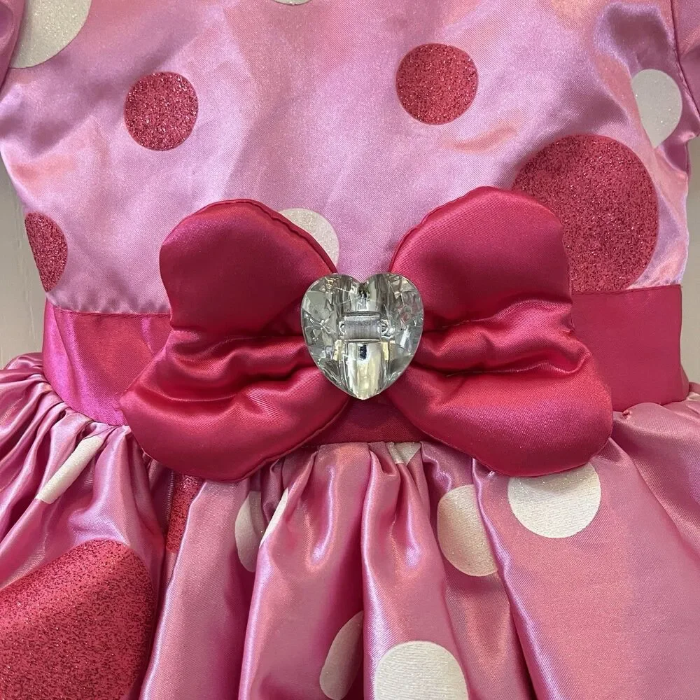 Disney Minnie Mouse Costume Dress Pink Glitter Polka Dots Bow Girls Size 3 - Picture 6 of 16